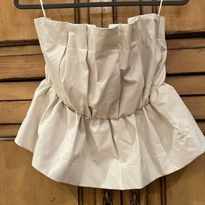 Faux Leather Cream Sexy Tube Top w/ Accordion Pleats